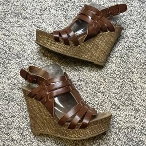 MIA Brown Platform Espadrille Wedge Sandals Size 6